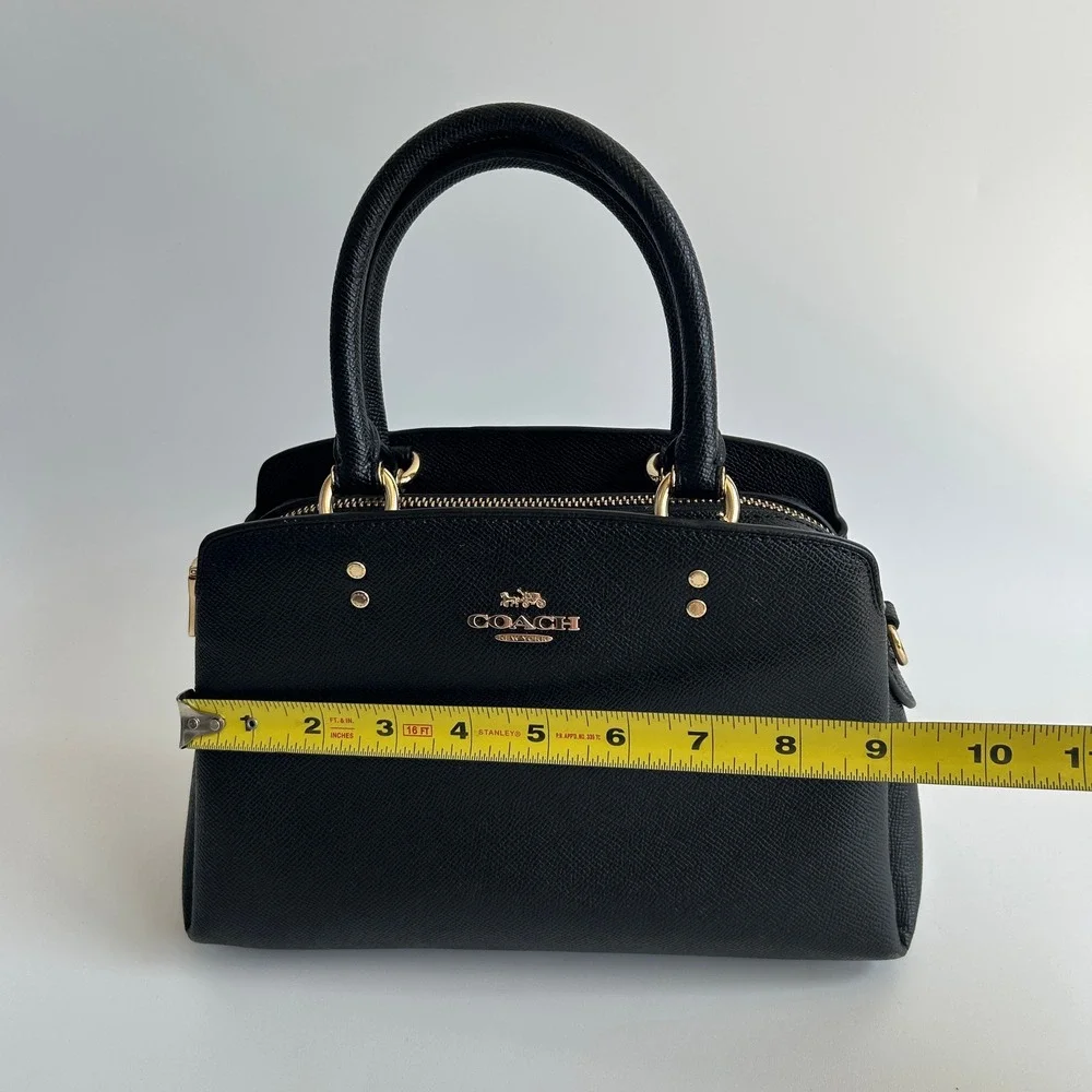 Coach Lillie Carryall Black Crossgrain Leather Satchel Excellent